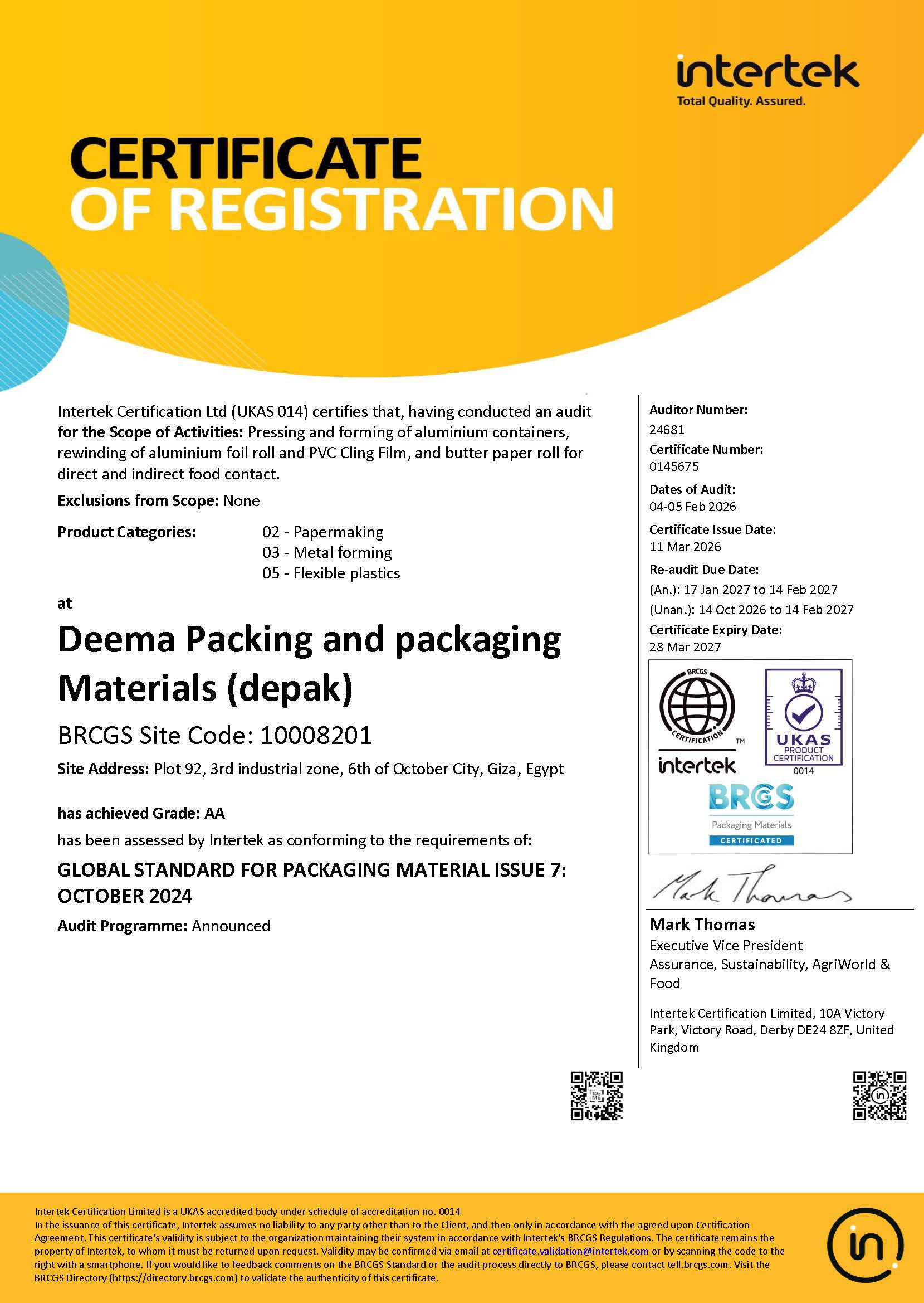BRCGS PACKAGING ISSUE 7
